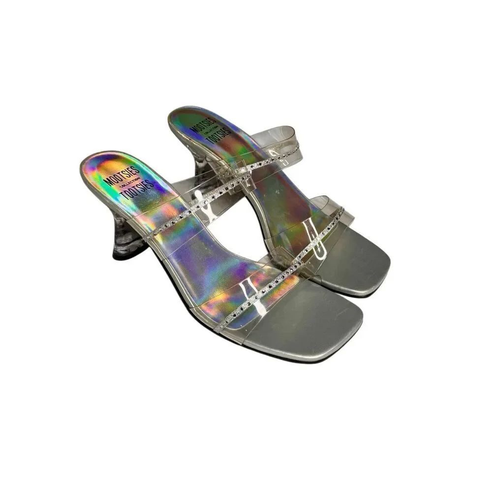 Mootsies Tootsies vintage y2K clear holographic kitten heel sandals size 7